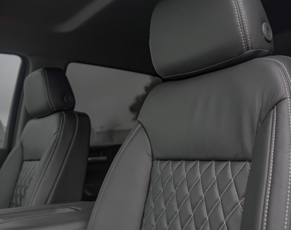 2020 Chevy Silverado Crew Cab -Black Leather, Diamond Inserts with Silver Contrasting Seam
