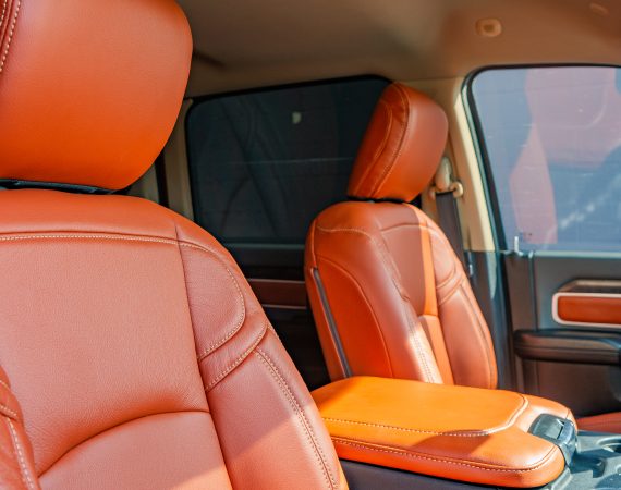 2020 Ram Crew Cab -Katzkin leather in the color Cognac. Cognac Wings with Parchment Stitching Reference 99340